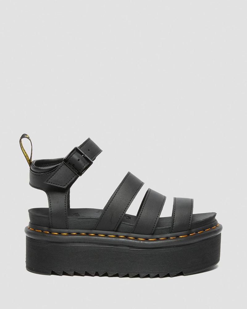 Dr Martens Blaire Hydro Leren Platform Sandalen Met Riem Dames Zwart | NL 465HAP